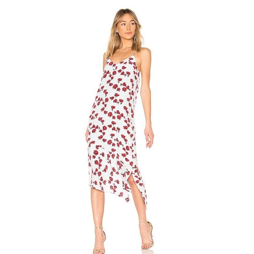 Silk Equipment Femme Women's XS Floral Slip Dress Blue Red Handkerchief Hem Midi